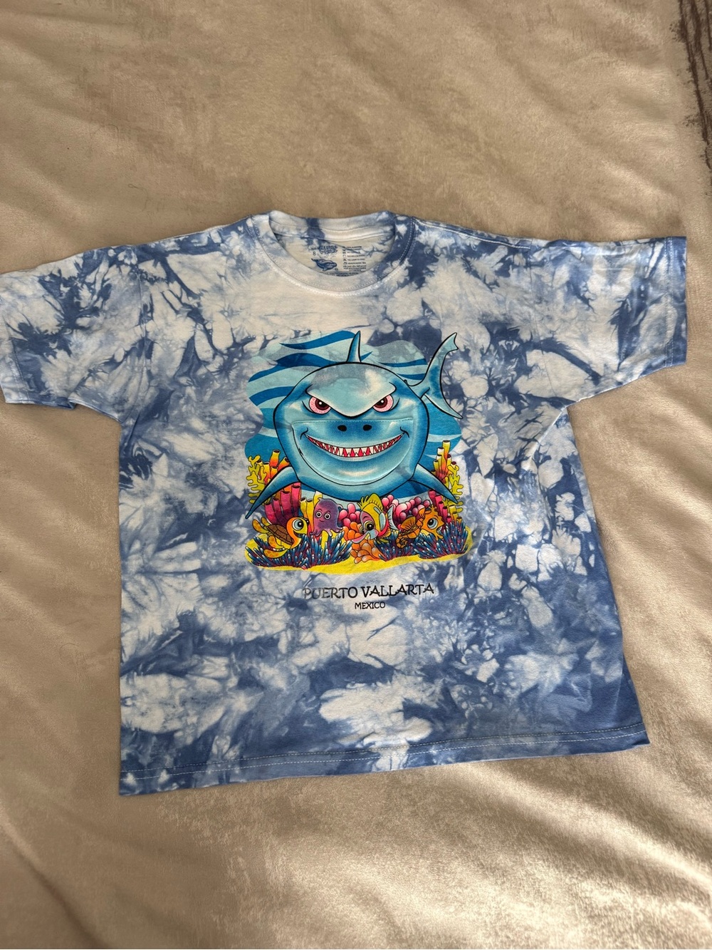 Kids Blue Tie-Dye Shark Graphic Tee - Puerto Vallarta